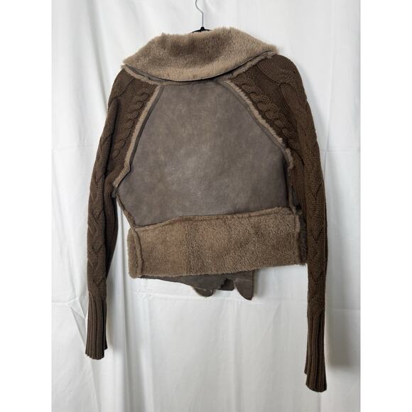 Oli & Hali Patchwork Faux Shearling Fur Knit-Sleeve Jacket Multiple Sizes Brown - Picture 8 of 11